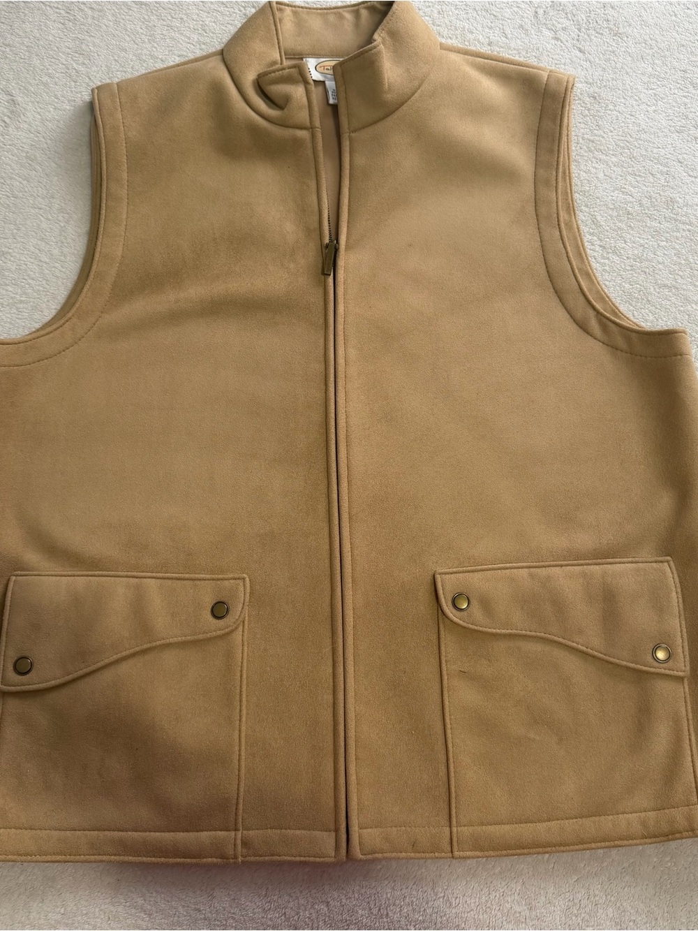 Vintage Talbots Women’s Vest M Tan Faux Suede Zip Utility Pockets Hong Kong